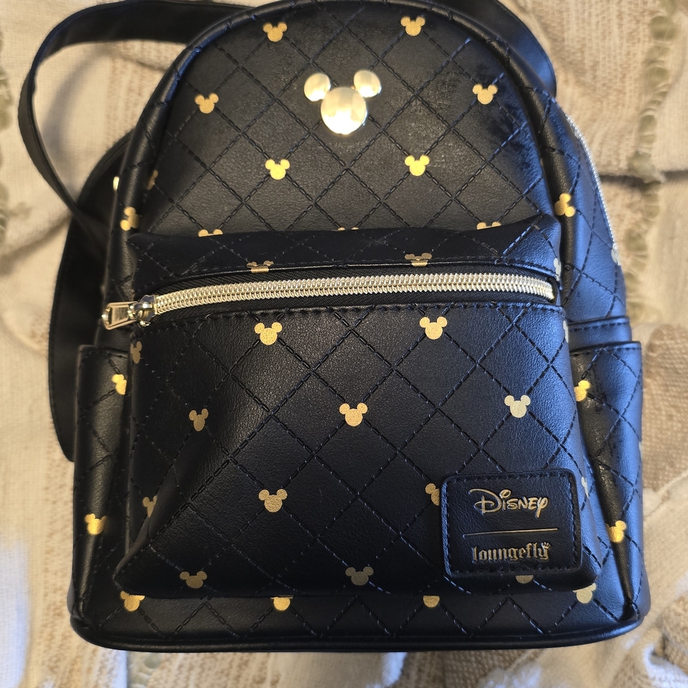 Disney Black Mini Backpack with Gold Mickey Icons